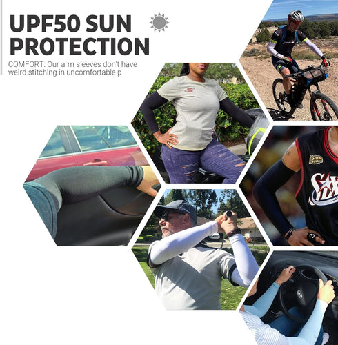 UV Sun Protection Arm Sleeves for Men & Women - Tattoo Cover Up, UPF 50 Cooling Sleeve for Golf, Cycling