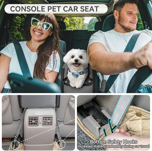 9 LBS PETSFIT Multipurpose Center Console Dog Car Seat, Airline Approved Dog Car Carrier with Safety Tether
