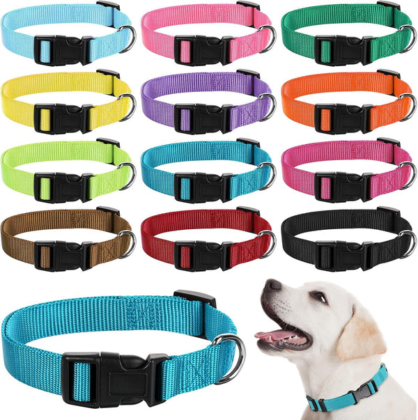 12 Pieces Adjustable Nylon Dog Collar Bulk with Quick Release Buckle for Walking, Running, Training - Medium