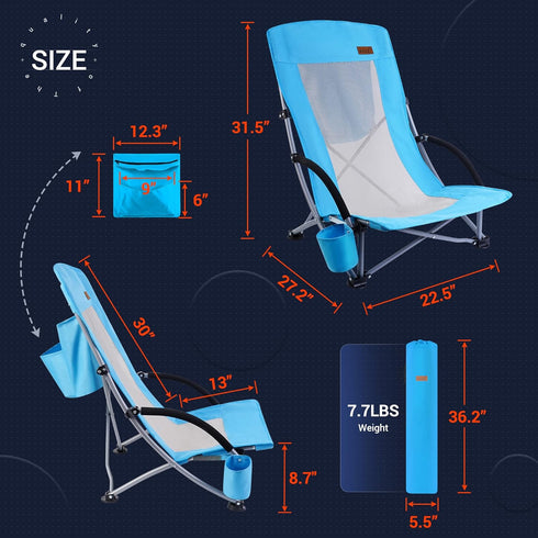 Nice C Beach Chair, Sling Sand River Chairs for Adults, Sillas De Playa, Beach Seat with Cooler High Back, Cup Holder