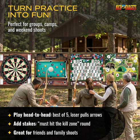 Games Archery Targets, Dart, Poker, Hunting Camp, Pool or Variety, Fun Shooting Target Practice Games for Families