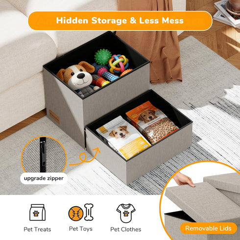 2-Step 11" 150lbs, Wide Dog Stairs with Storage H, Non-Slip Sturdy Pet Steps for Couch Chair, Dog Steps