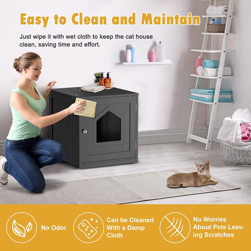 Cat Litter Box Enclosure Hidden Kitty Litter Box Furniture Indoor Cat Box Cabinet House Side Table Nightstand Washroom
