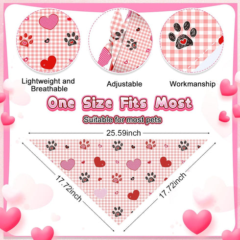 72 Packs Reginary Valentines Day Dog Bandanas Heart Adjustable Pet Bandanas Triangle Scarf Dog Bibs for Pet Costume