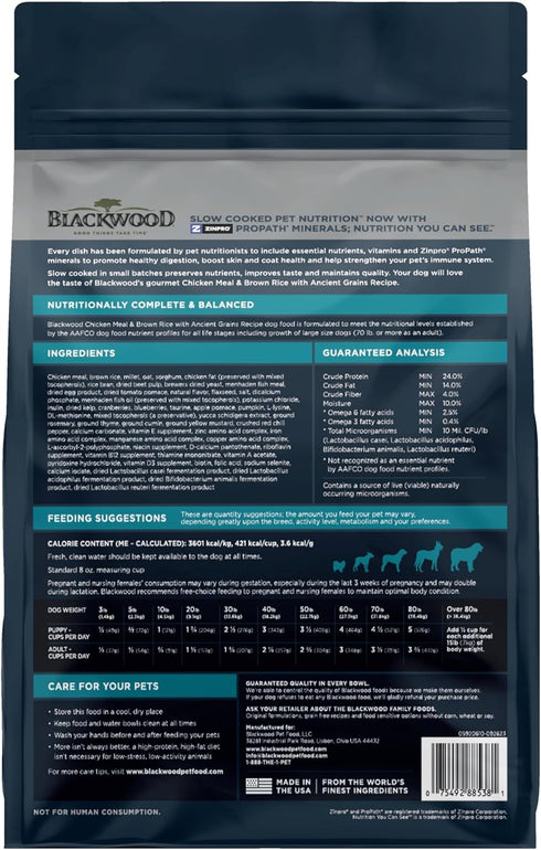 Blackwood Complete & Balanced Diet Dry Dog Food, Chicken Meal & Brown Rice with Ancient Grains, 10 Pound Bag