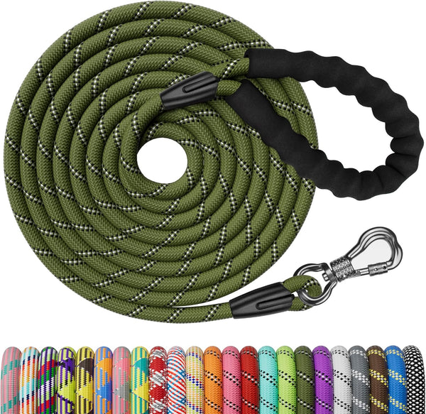NTR 100FT Leash for Large Breed Dog, Long Leash with Swivel Lockable Hook, Padded Handle, Reflective Thread
