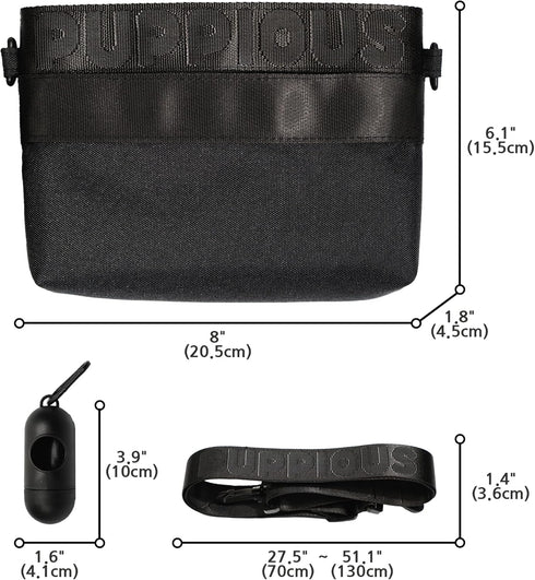 Dog Treat Pouch - Black, 3 Pockets, Waist/Shoulder Wear, Eco-Friendly Material, Poop Bag Dispenser