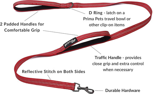 Reflective 4 Feet Nylon Dog Leash with Padded Double Handles, Heavy Duty Dual Neoprene Handles for Small Medium Dogs