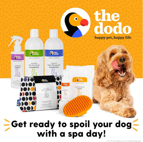 The Dodo All-in-One Dog Grooming Kit, Includes No Rinse Bath Foam, Wipes, and Wet/Dry Brush, Vegan & Cruelty-Free
