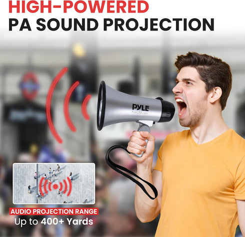 PYLE-PRO Portable Megaphone Speaker, Compact Bullhorn with 20 Watt Power, Microphone, Battery Operated