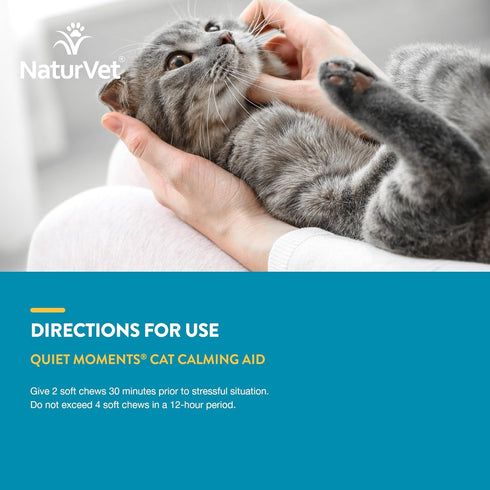 NaturVet Quiet Moments Calming Aid Cat Supplement Plus Melatonin - Reduces Stress in Cats, 50 Ct. Soft Chews