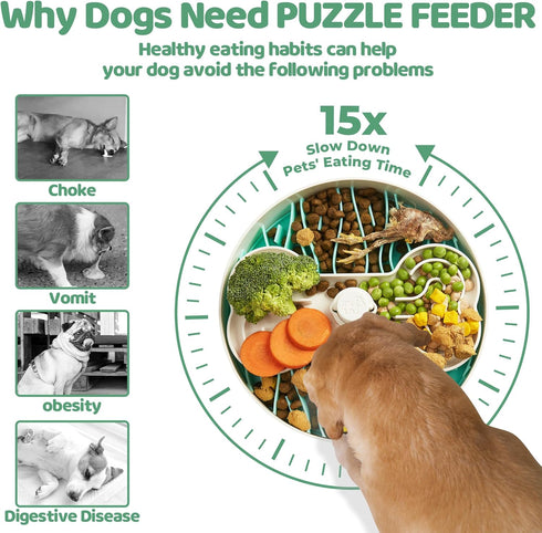 Slow Feeder Dog Bowls for Large Breeds, Detachable Design with 4 Feeding Modes, Dishwasher Safe, Green