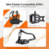 9/16'' 500lb Bike Pedals with Toe Cages for Regular or Clipless Shoes, Spindle, Compatible with Mountain Road Bikes