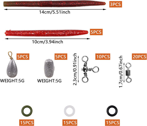 Wacky Rig Worm Hooks Kit – 163pcs Bass Fishing Weedless Hooks, O Ring Sinkers, Fishing Swivels for Soft Stick Baits
