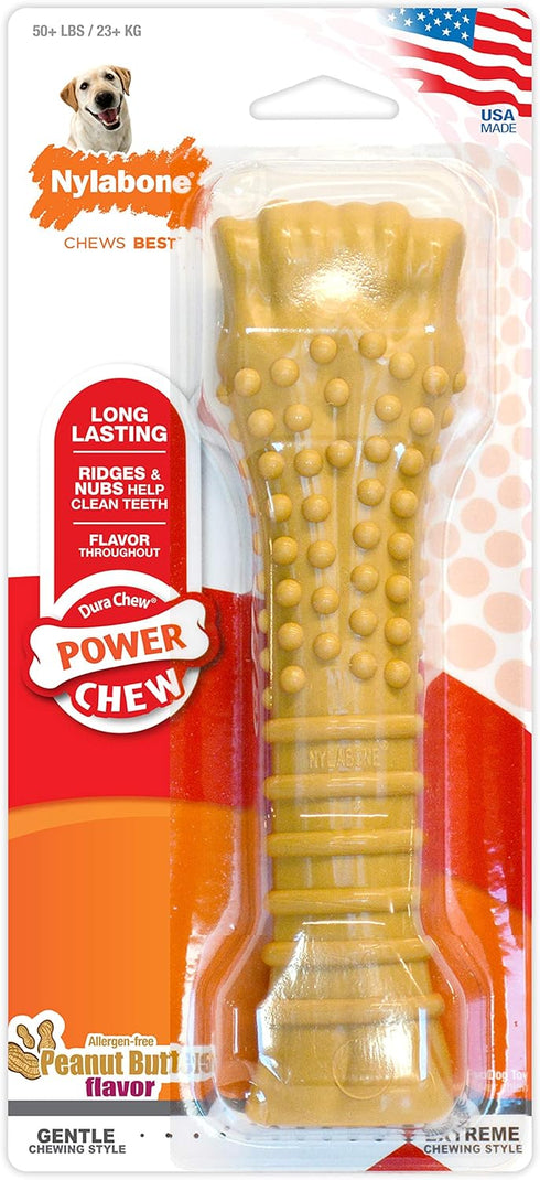 Nylabone Textured Knuckle Bone Power Chew Toy, Peanut Butter Flavor, X-Large - Durable Dog Toys for Aggressive Chewers