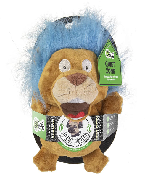 goDog Crazy Hairs Lion Plush Dog Toy, Silent Squeak with Chew Guard Technology - Tan, Small