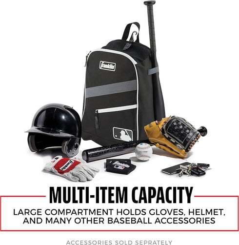Franklin Sports Kids MLB Baseball Batpack Bag - Youth Baseball, Softball + Teeball Backpack, Holds (2) Bats