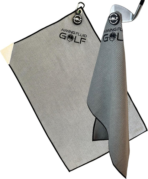 Multi-Function Magnetic Golf Towel, 16" x 24", Light Grey with Wash Pocket and Ball Scrubber