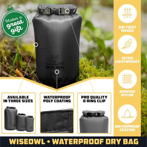 Wise Owl Outfitters Waterproof Dry Bag, Fully Submersible Airtight Bags, 1pk or 3pk, 5L, 10L & 20L