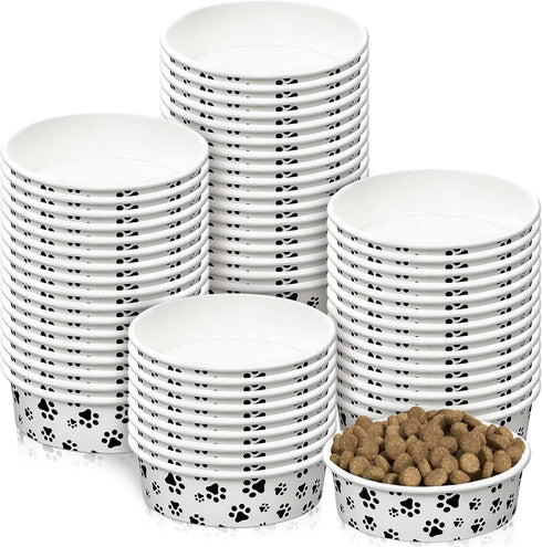30 Pieces Disposable Dog Bowls, 16 oz Paper Food Bowls for Small Dogs, Travel Bowls for Feeding Dogs and Cats, Printed