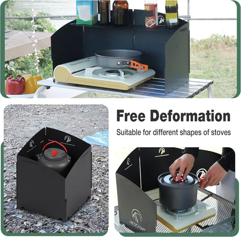 REDCAMP Folding Camping Stove Windscreen, Portable 4 Plates Iron Wind Blocker with Storage Bag for Cooking