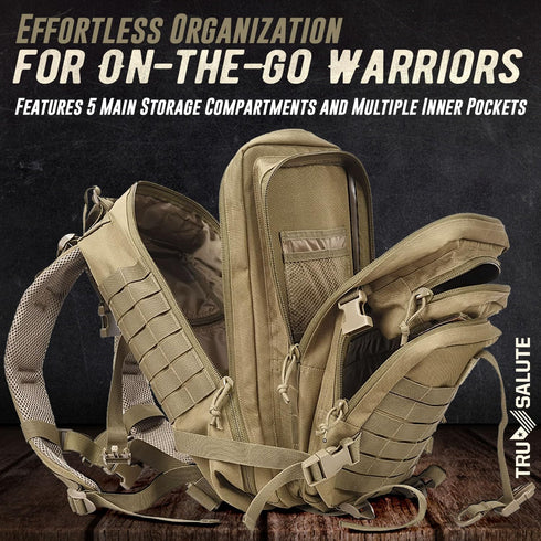 Tru Salute 45L Military Tactical Backpack, Large Army 3 Day Assault Pack Molle Bugout Bag (Tan)