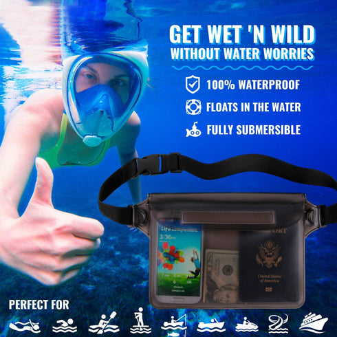 GLBSUNION Waterproof Pouch Dry Bag with Waist Strap (2 Pack), Keep Your Phone and Valuables Safe/Dry