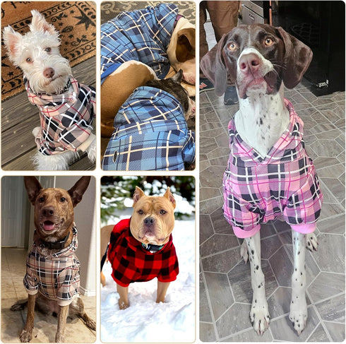 EXPAWLORER Plaid Dog Hoodie - British Style Warm Sweater Shirt with Leash Hole for All Breeds