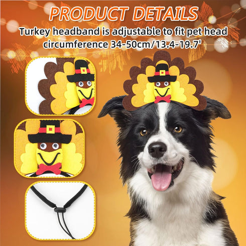 BWOGUE Dog Turkey Costume Thanksgiving Turkey Dog Headband with Elastic Turkey Decorative Pet Collar Holiday Party Accessories Decoration for Medium Large Dogs