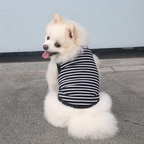 Classic Striped Teacup Pet Dog T-Shirts, 100% Cotton Tank Vest for Small Dogs, Sleeveless Clothes for Chihuahua