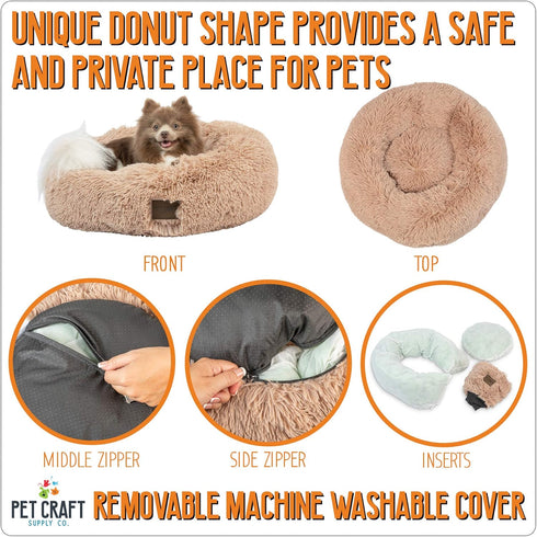 Pet Craft Supply Ultra Plush Calming Anti-Anxiety Pet Bed with Super Soft Comfort Blanket, Great for Medium Small Dogs