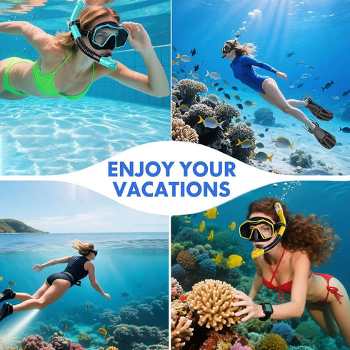 Set,Panoramic Swimming Snorkeling Gear for Adults,Mask Fins Snorkel View Diving Mask Anti-Fog,Dry Snorkel,Adjustable