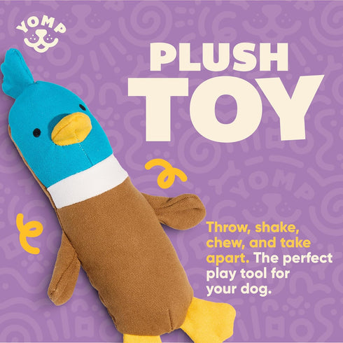 Yomp Plush Duck Dog Toy Durable Stuffed, No Squeaker Dog Toys with Natural Canvas and Crinkle Paper Interactive Stuffed