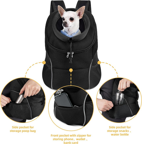 WOYYHO Pet Dog Carrier Backpack, Small Dog Front Backpack with Storage Pockets, Adjustable Straps for Travel