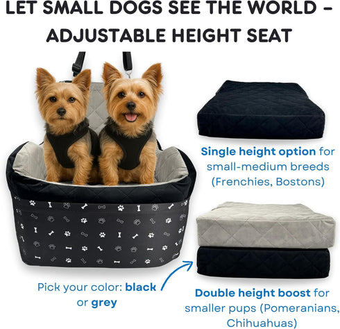 OtterPets 35lbs, 3Storage 2 Small Dog Car Seat, Memory Foam Dog Booster Car Seats with Thick Cushion for Medium Dogs
