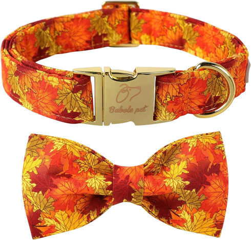 Fall Dog Bow Tie Collar - Adjustable Thanksgiving Cotton Collars with Gold Metal Buckle for X-Large Dogs