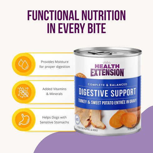 Health Extension Gravy Dog Food, Turkey & Sweet Potato Entrée, 9 Ounce, 12 Cans, Digestive Support