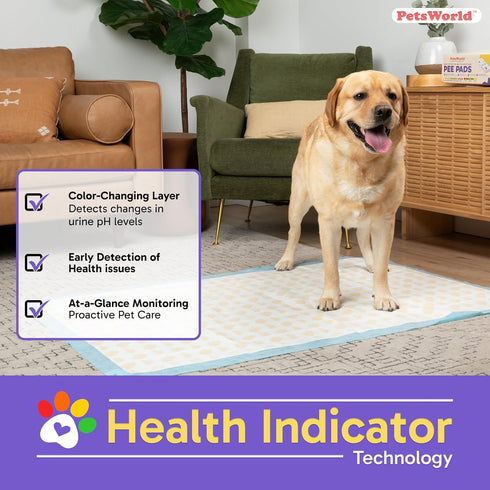 37"x54" 25 Count PetsWorld Health Monitoring Dog Pee Pads XXXL Color-Changing Pet Pee Pads for Dogs & Pets, Leak-Proof