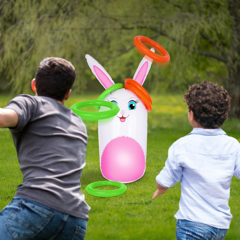 34 6 ArtCreativity Easter Games Bunny Inflatable Ring Toss with Rings, Easter Games for Kids - Weighted Bottom to Keep
