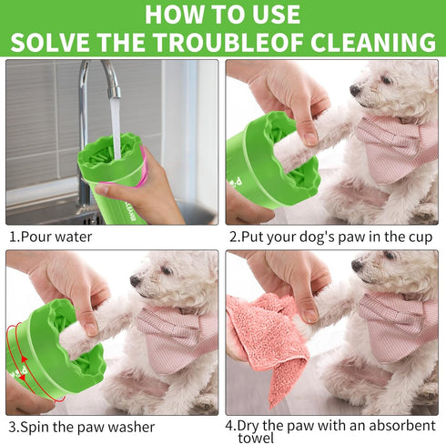 Dog Paw Cleaner, Portable Pet Cleaning Silicone Brush with 3 Absorbent Towels for Small Breed Dogs