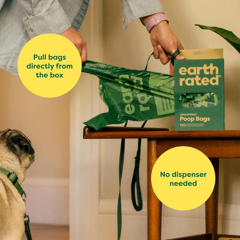 120 Earth Rated Dog Poop Bags with Handles, Extra Wide, Easy Tie and Guaranteed Leakproof, Unscented, Handle Bags