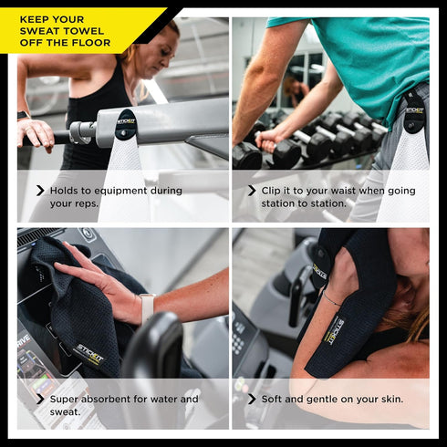 STICKIT Magnetic Sports Towel for Gym & Yoga, Quick-Dry Absorbent Microfiber with Deep Waffle Pockets, Powerful Magnet