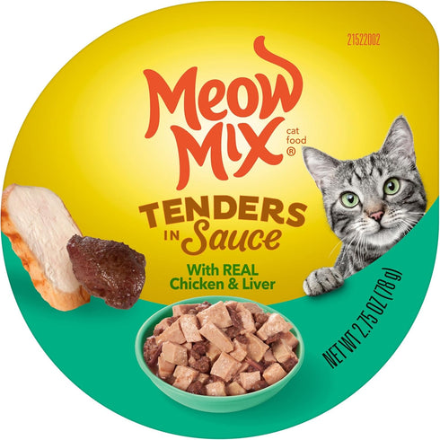 Meow Mix Tenders in Sauce Wet Cat Food, Chicken & Liver, 2.75 Ounce Cup (Pack of 12)