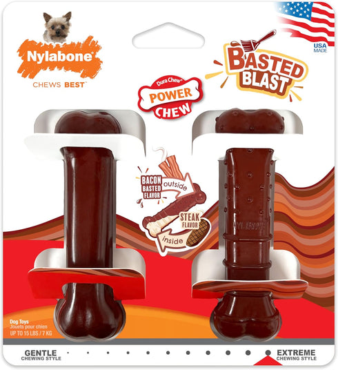 Nylabone Power Chew Classic Bone Chew Toy for Dogs, Durable for Aggressive Chewers, Bacon & Steak Flavor,