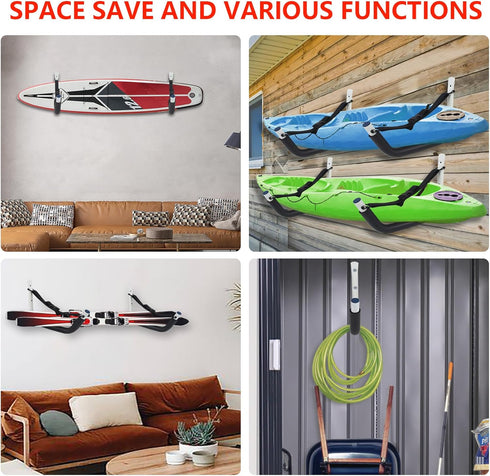 Kayak Storage Rack Wall Mount for Garage, 4 Pack for Hanging Canoe, Surfboard, Snowboard, Paddle Board, Bikes