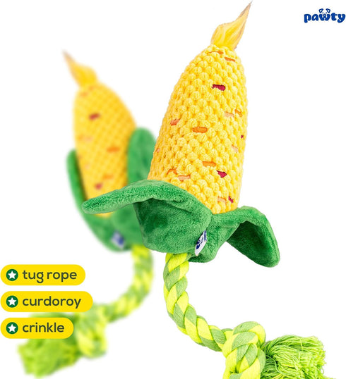 Corn Cob Tug Rope Dog Toy - Squeaky Gift for Puppy Birthday - Funny Cute Toys for Small to Medium - Durable