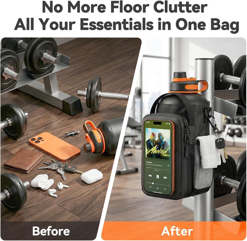 RIBOTS N52 21-40oz Magnetic Gym Bottle Bag: Dual-Sided Magnetic Gym Bag with Front Phone Mount - Magnet Gym Bottle Bag