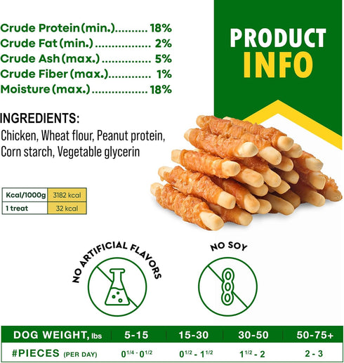 Biscuits Sticks Dog Treats, Chicken Wrapped, Human Grade Meat, Natural Dried Snacks, Rawhide-Free, Grain-Free