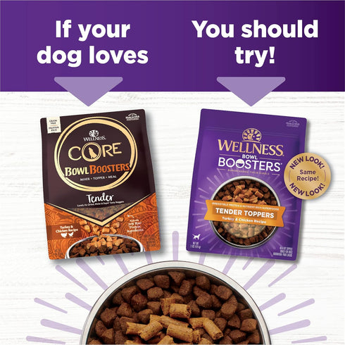 Wellness Tender Toppers (Previously Bowl Boosters), Grain-Free Natural Dog Food Toppers, Real Meat (Turkey & Chicken,
