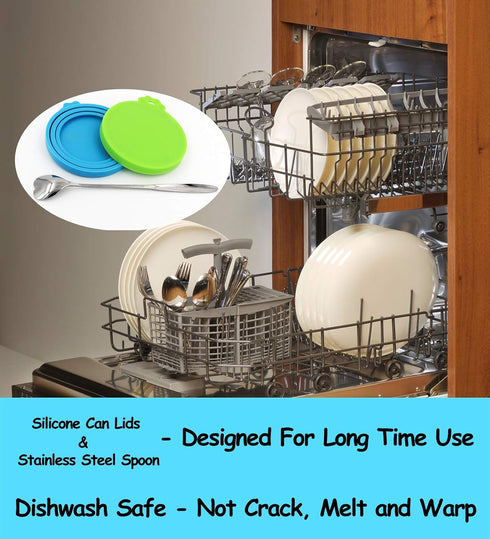 Comtim Pet Food Can Lids - Silicone Can Covers for Dog Cat Food, Universal Size Fit, 2 Pack with Spoon